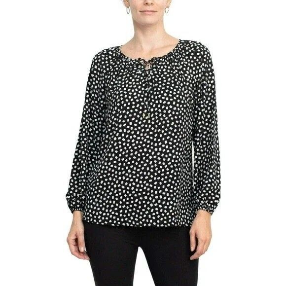 Counterparts Women's Tie Neck Long Sleeve Printed Chiffon Mesh Top Size L - Picture 1 of 9